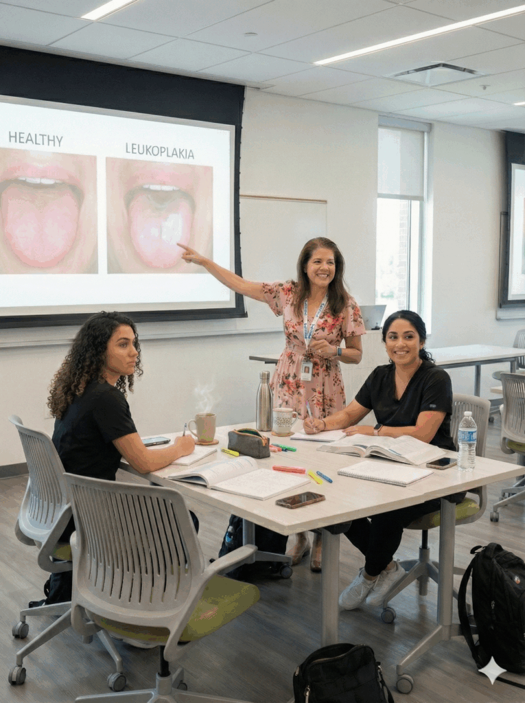 Oral pathology speaker presenting continuing education lecture to dental hygienists